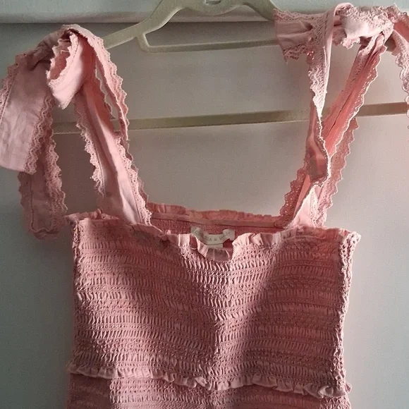 Chelsea & Violet NWT Pink Smocked Bow Shoulder Dress XS - Picture 3 of 7